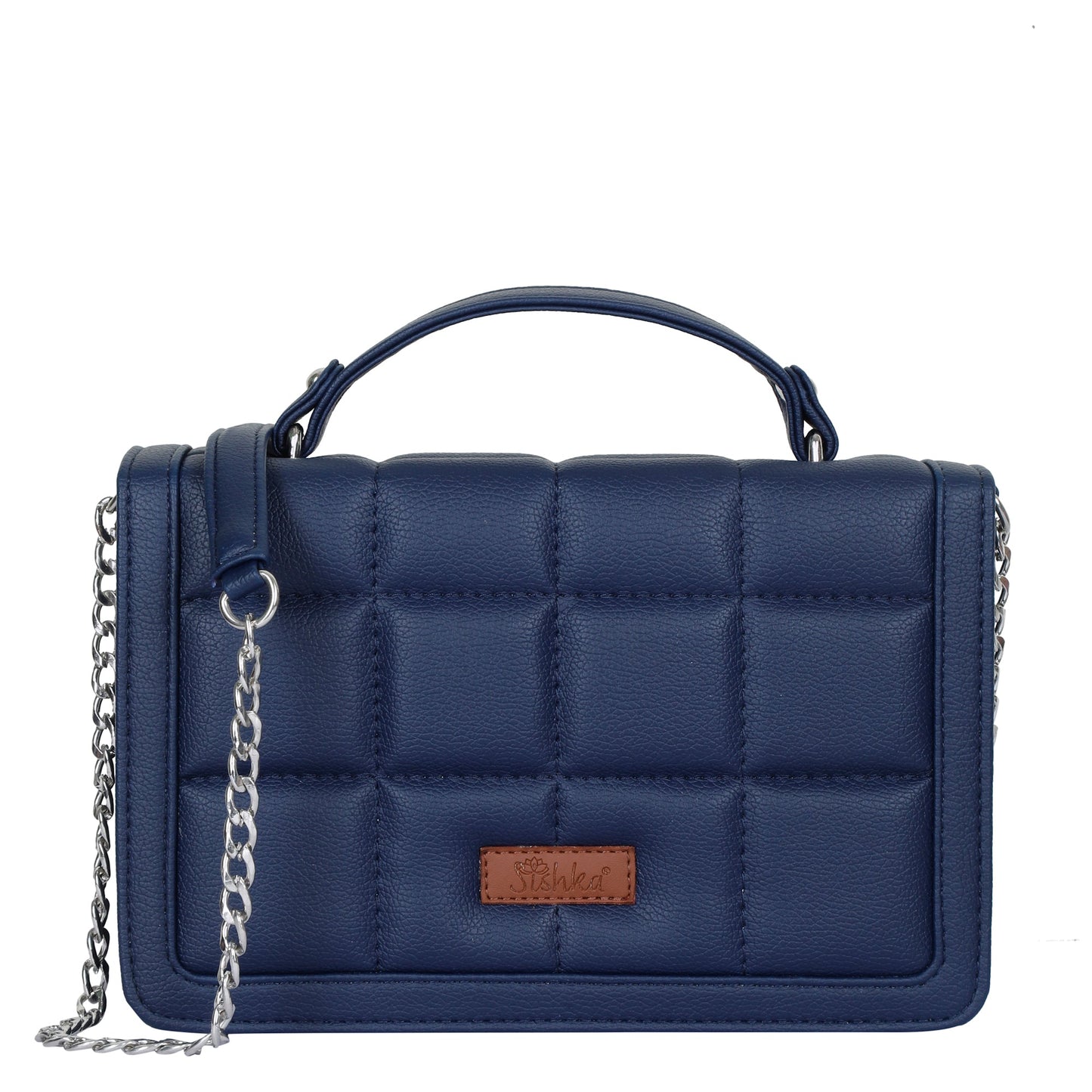 Blue Faux Leather Crossbody Sling Bag – Women’s Chain Strap Shoulder Handbag