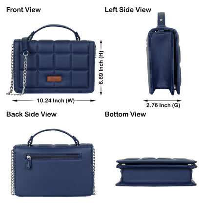 Blue Faux Leather Crossbody Sling Bag – Women’s Chain Strap Shoulder Handbag