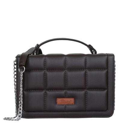 Brown Faux Leather Crossbody Sling Bag – Women’s Chain Strap Shoulder Handbag