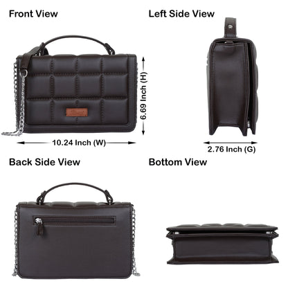 Brown Faux Leather Crossbody Sling Bag – Women’s Chain Strap Shoulder Handbag