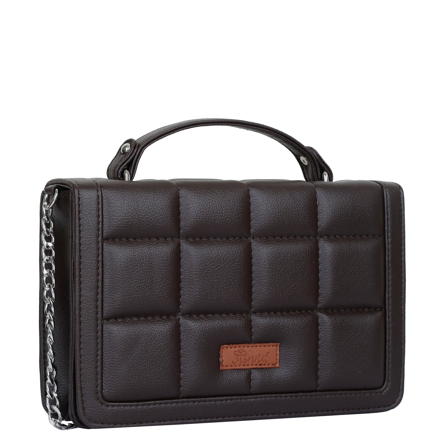 Brown Faux Leather Crossbody Sling Bag – Women’s Chain Strap Shoulder Handbag