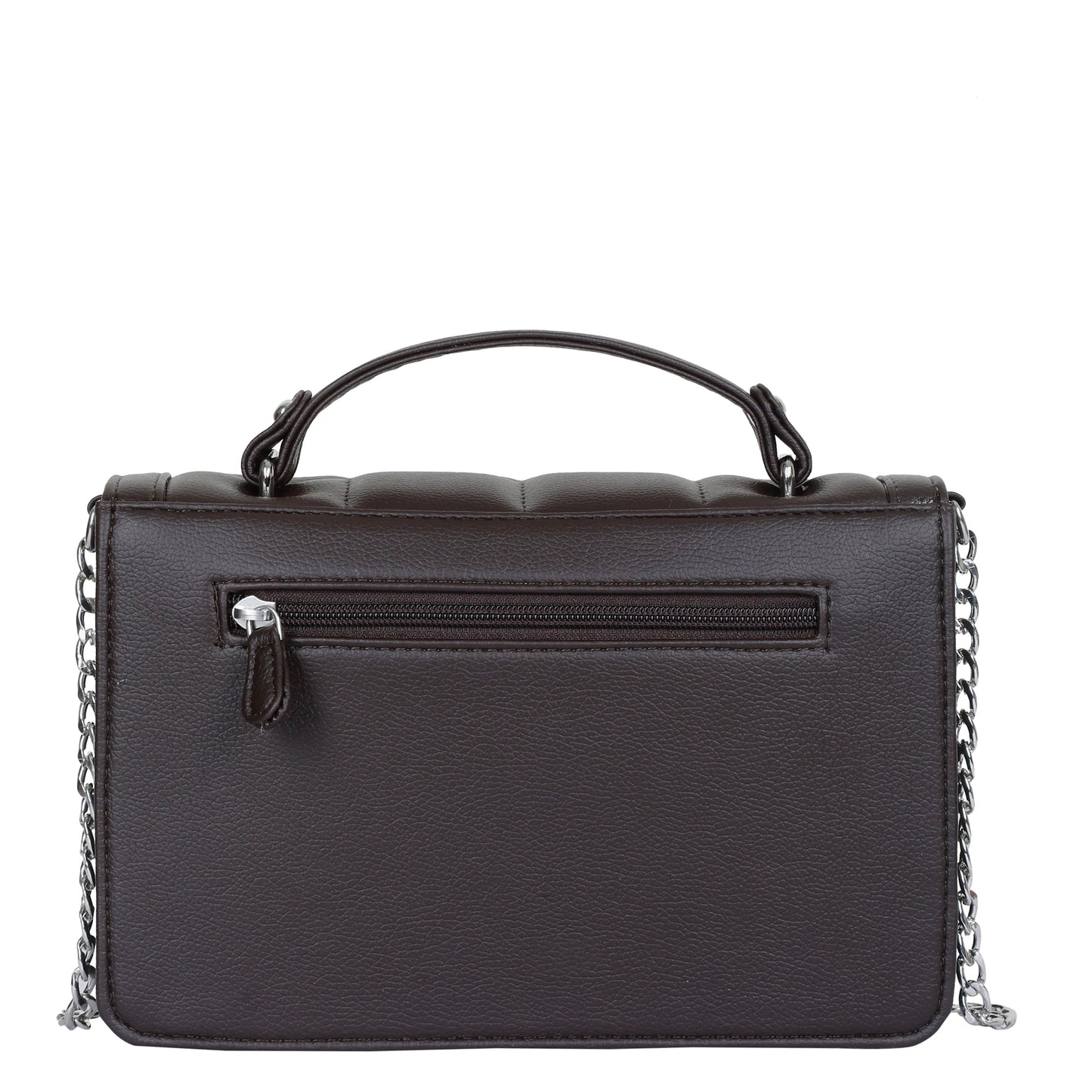 Brown Faux Leather Crossbody Sling Bag – Women’s Chain Strap Shoulder Handbag