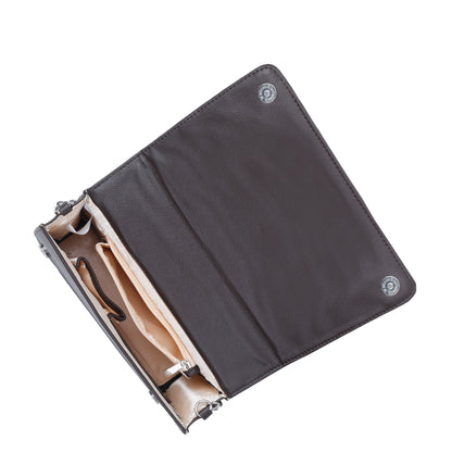 Brown Faux Leather Crossbody Sling Bag – Women’s Chain Strap Shoulder Handbag