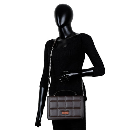 Brown Faux Leather Crossbody Sling Bag – Women’s Chain Strap Shoulder Handbag