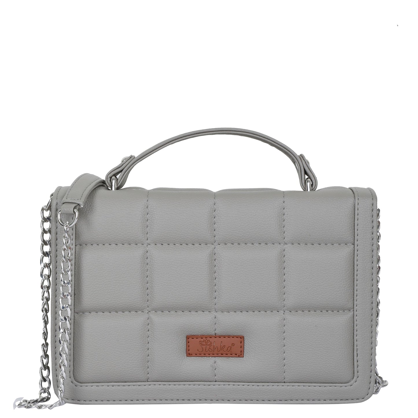 Grey Faux Leather Crossbody Sling Bag – Women’s Chain Strap Shoulder Handbag