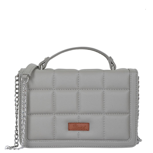 Grey Faux Leather Crossbody Sling Bag – Women’s Chain Strap Shoulder Handbag