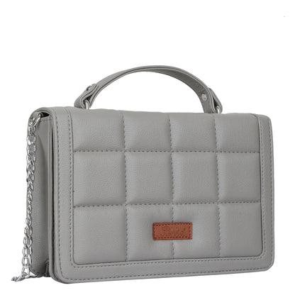 Grey Faux Leather Crossbody Sling Bag – Women’s Chain Strap Shoulder Handbag