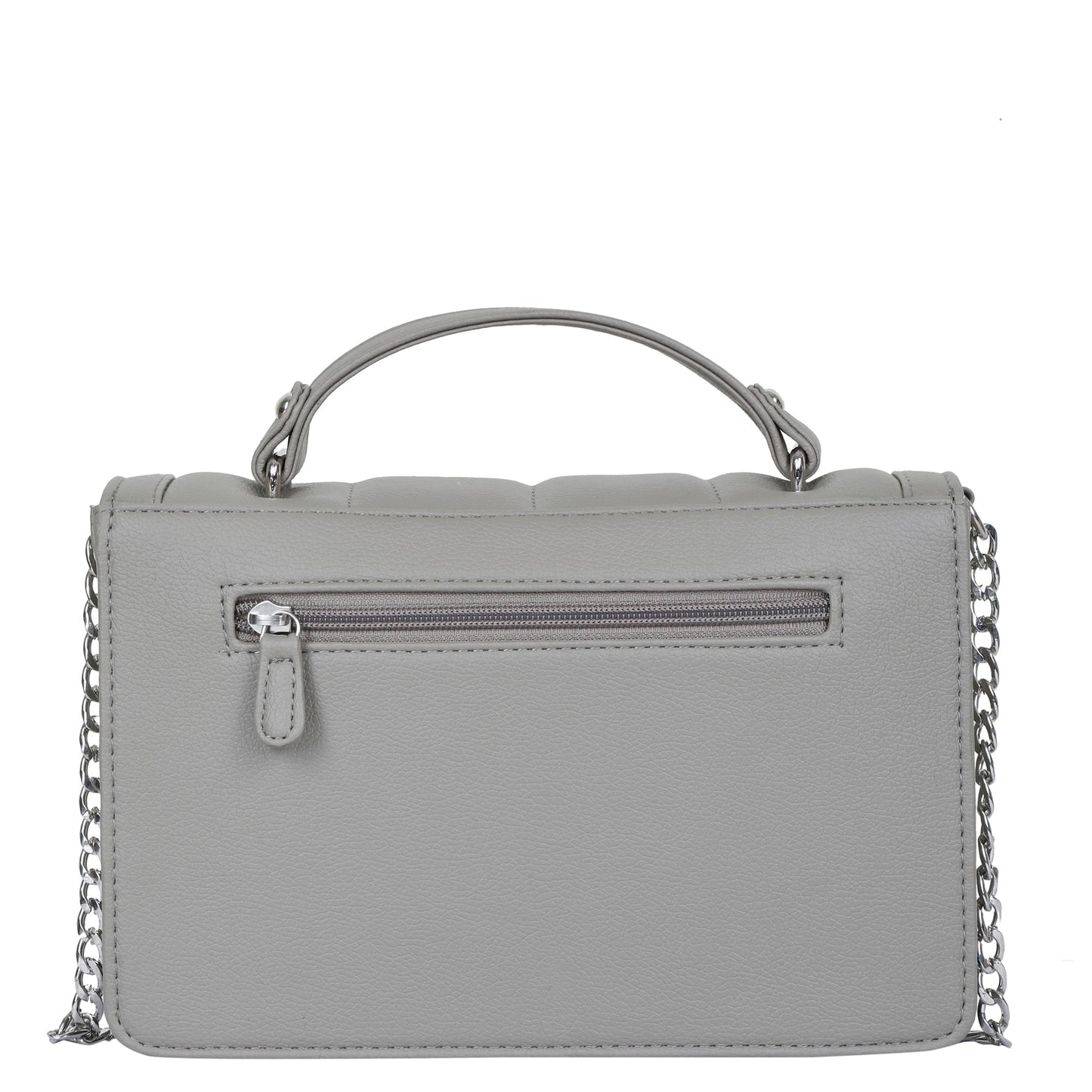 Grey Faux Leather Crossbody Sling Bag – Women’s Chain Strap Shoulder Handbag