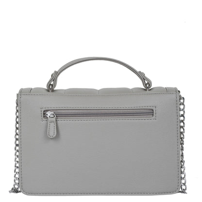 Grey Faux Leather Crossbody Sling Bag – Women’s Chain Strap Shoulder Handbag