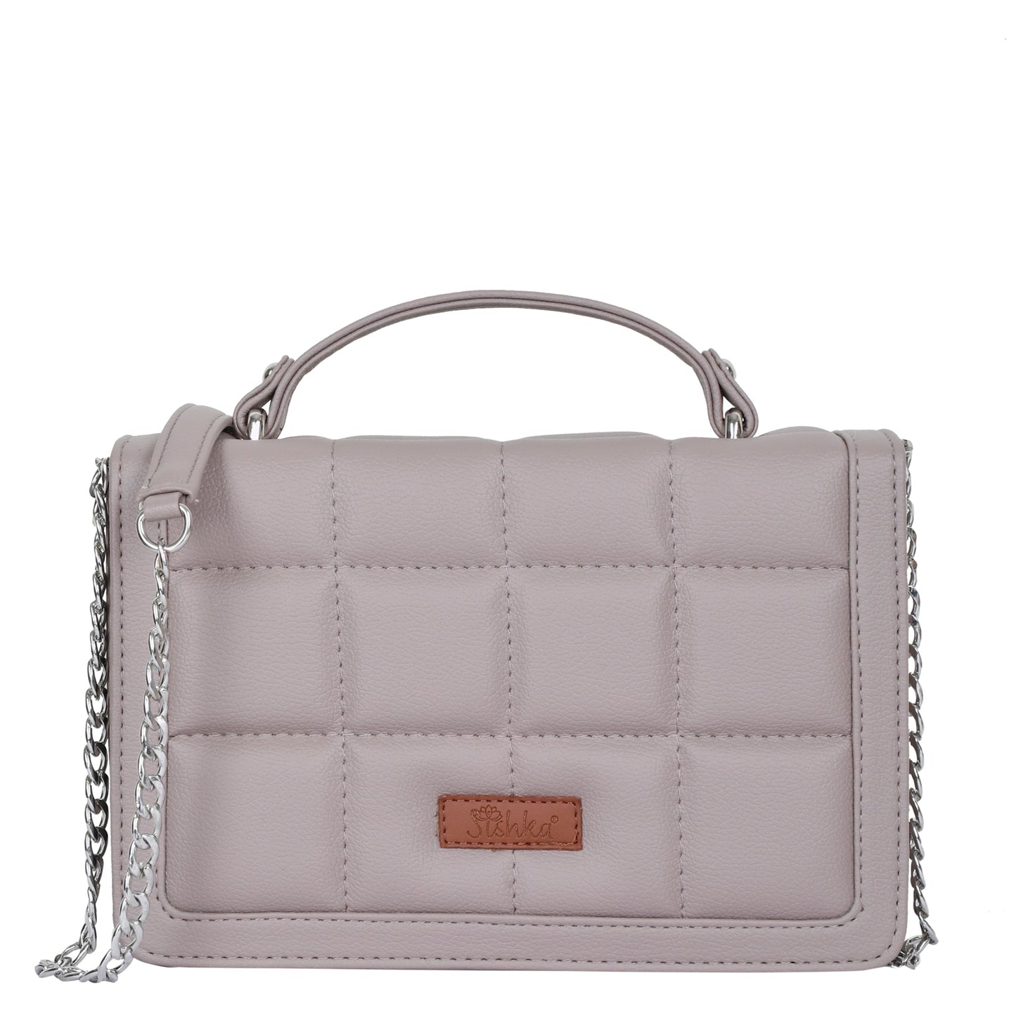 Mauve Faux Leather Crossbody Sling Bag – Women’s Chain Strap Shoulder Handbag