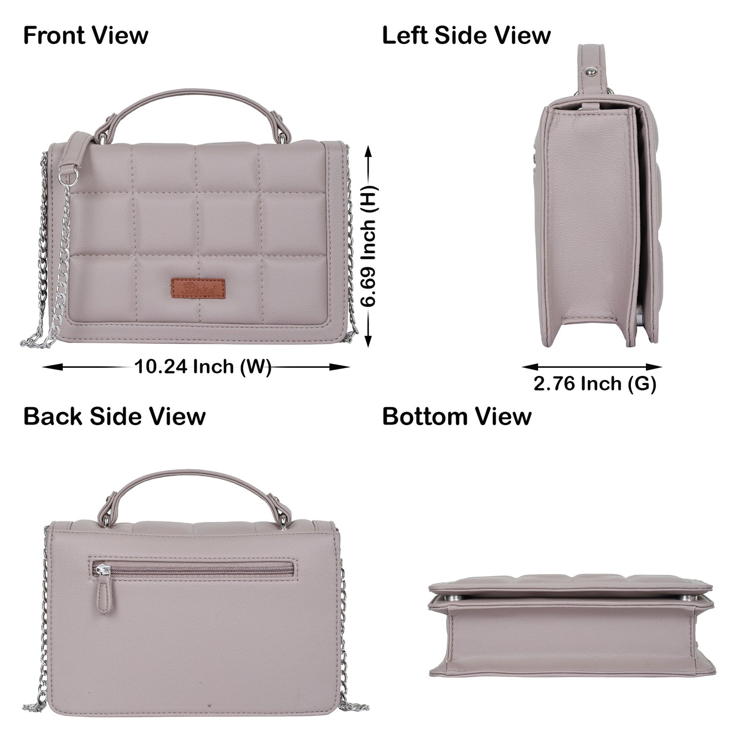 Mauve Faux Leather Crossbody Sling Bag – Women’s Chain Strap Shoulder Handbag