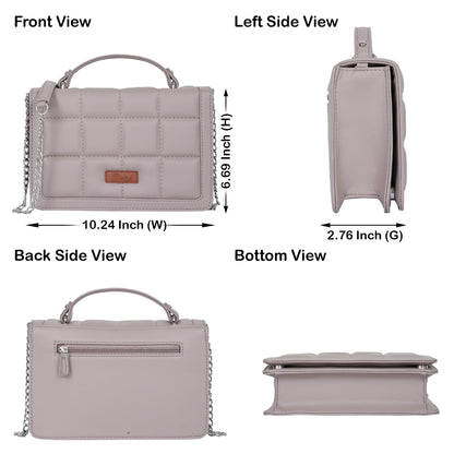 Mauve Faux Leather Crossbody Sling Bag – Women’s Chain Strap Shoulder Handbag