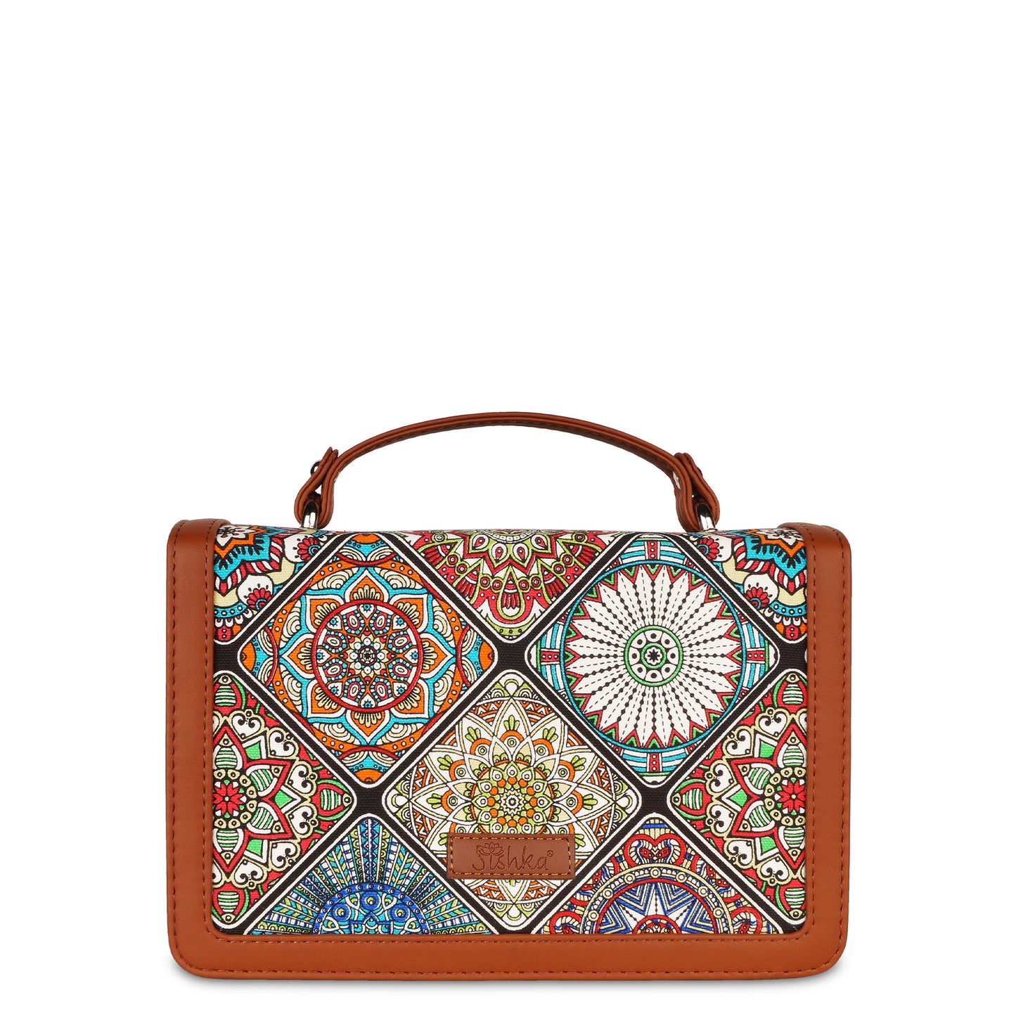 Handcrafted Mandala Print Crossbody Sling Bag – Women’s Fabric Purse with Chain Strap