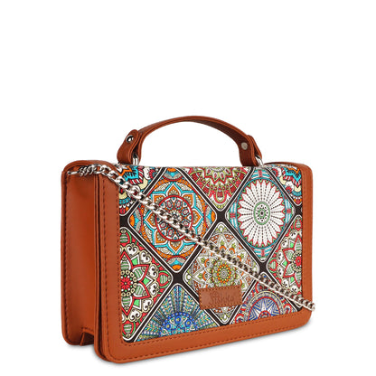 Handcrafted Mandala Print Crossbody Sling Bag – Women’s Fabric Purse with Chain Strap