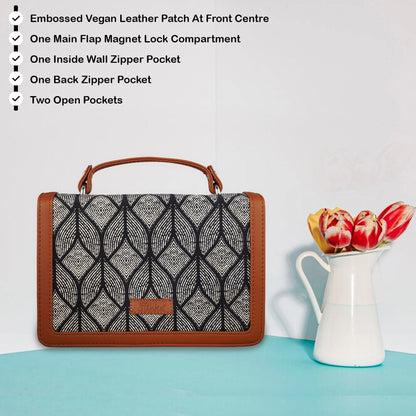 Handcrafted Geometric Print Crossbody Sling Bag – Women’s Fabric Purse with Chain Strap