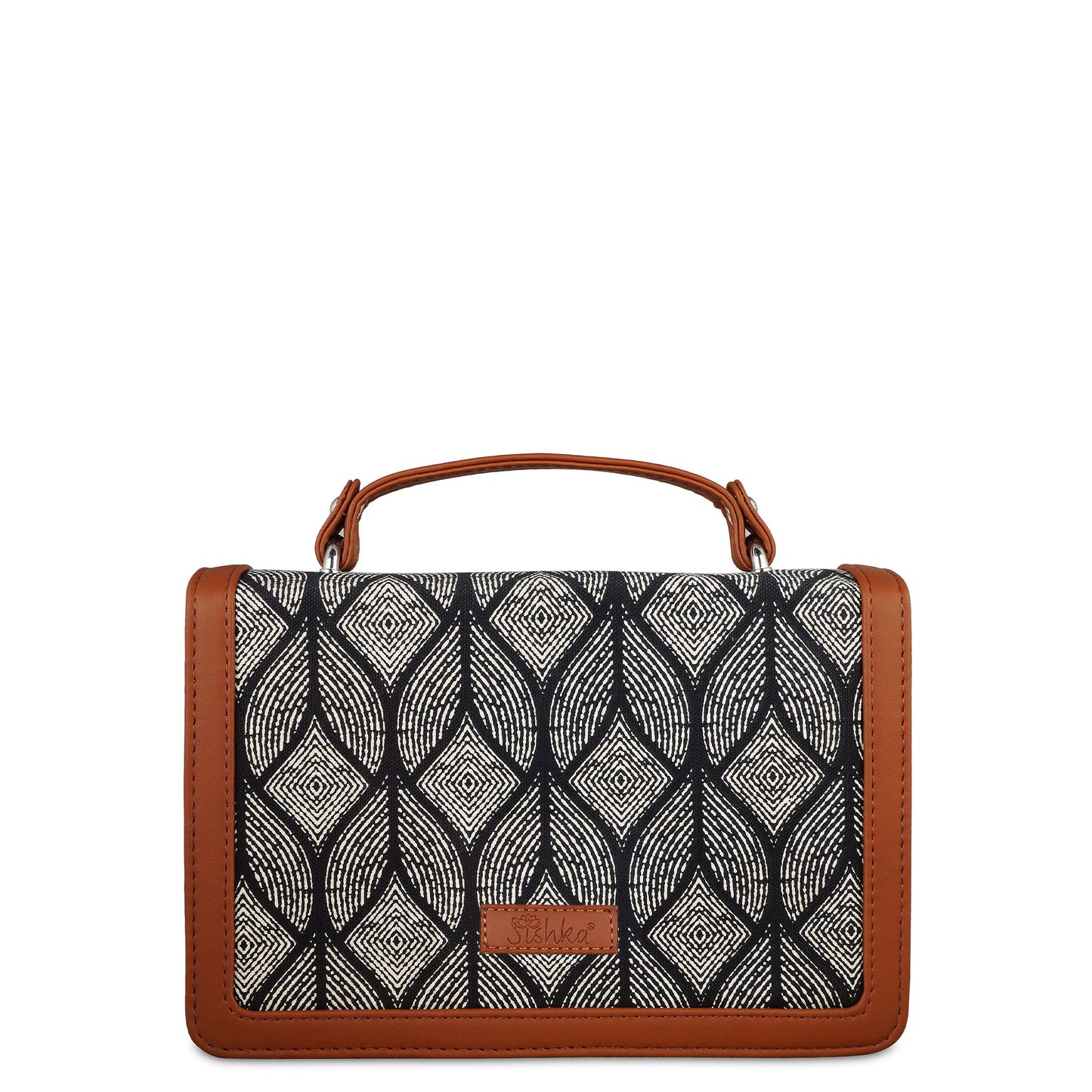 Handcrafted Geometric Print Crossbody Sling Bag – Women’s Fabric Purse with Chain Strap