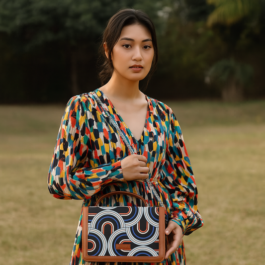 Handcrafted Abstract Print Crossbody Sling Bag – Women’s Fabric Purse with Chain Strap