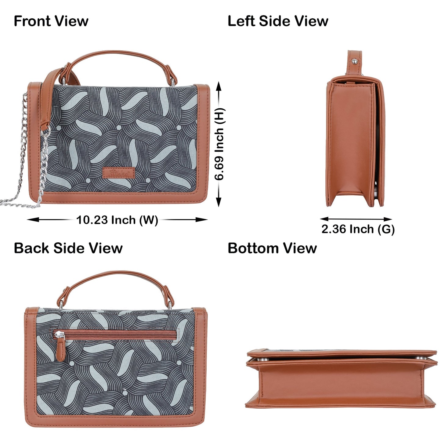 Handcrafted Wave Print Crossbody Sling Bag – Women’s Fabric Purse with Chain Strap