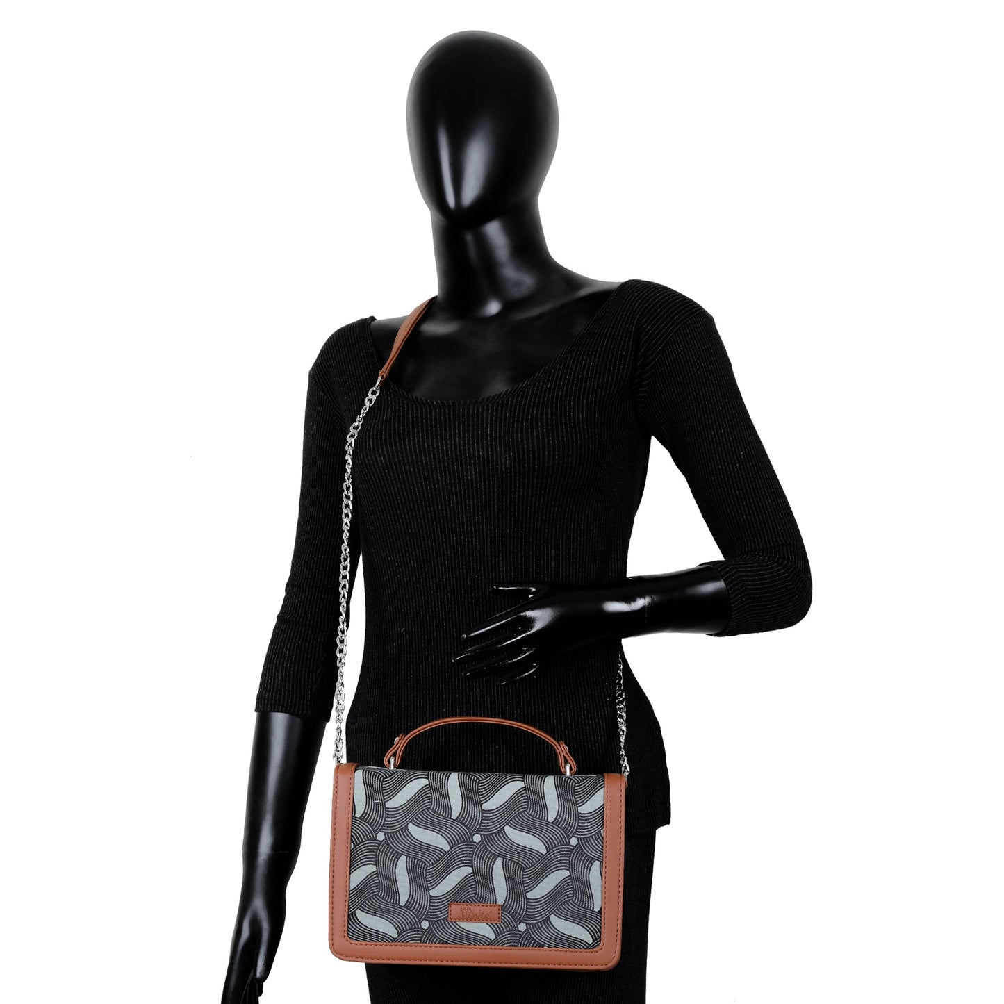 Handcrafted Wave Print Crossbody Sling Bag – Women’s Fabric Purse with Chain Strap