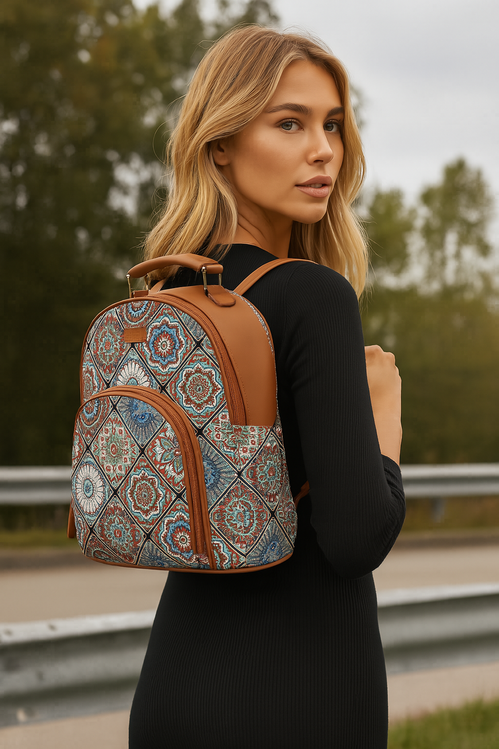 Women’s Multicolor Backpacks with Vegan Leather Trim – Wholesale