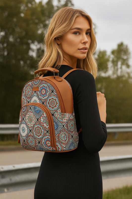 Multicolor Handcrafted Printed Backpack for Women – Shoulder Bag for Travel & Work