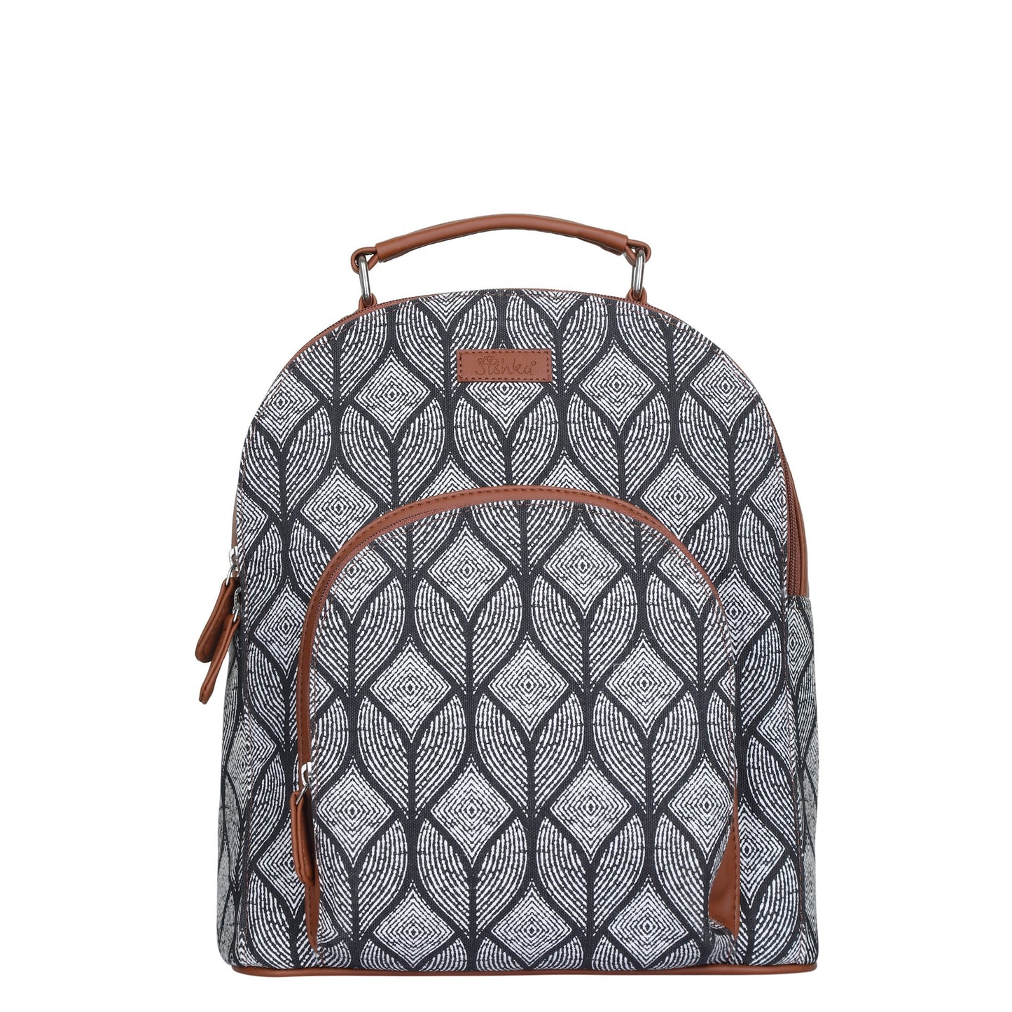 Monochrome Handcrafted Printed Backpack – Lightweight Shoulder Bag for Everyday Use