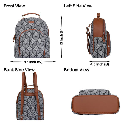 Monochrome Handcrafted Printed Backpack – Lightweight Shoulder Bag for Everyday Use