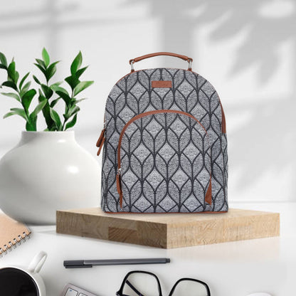 Monochrome Handcrafted Printed Backpack – Lightweight Shoulder Bag for Everyday Use