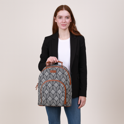 Monochrome Handcrafted Printed Backpack – Lightweight Shoulder Bag for Everyday Use