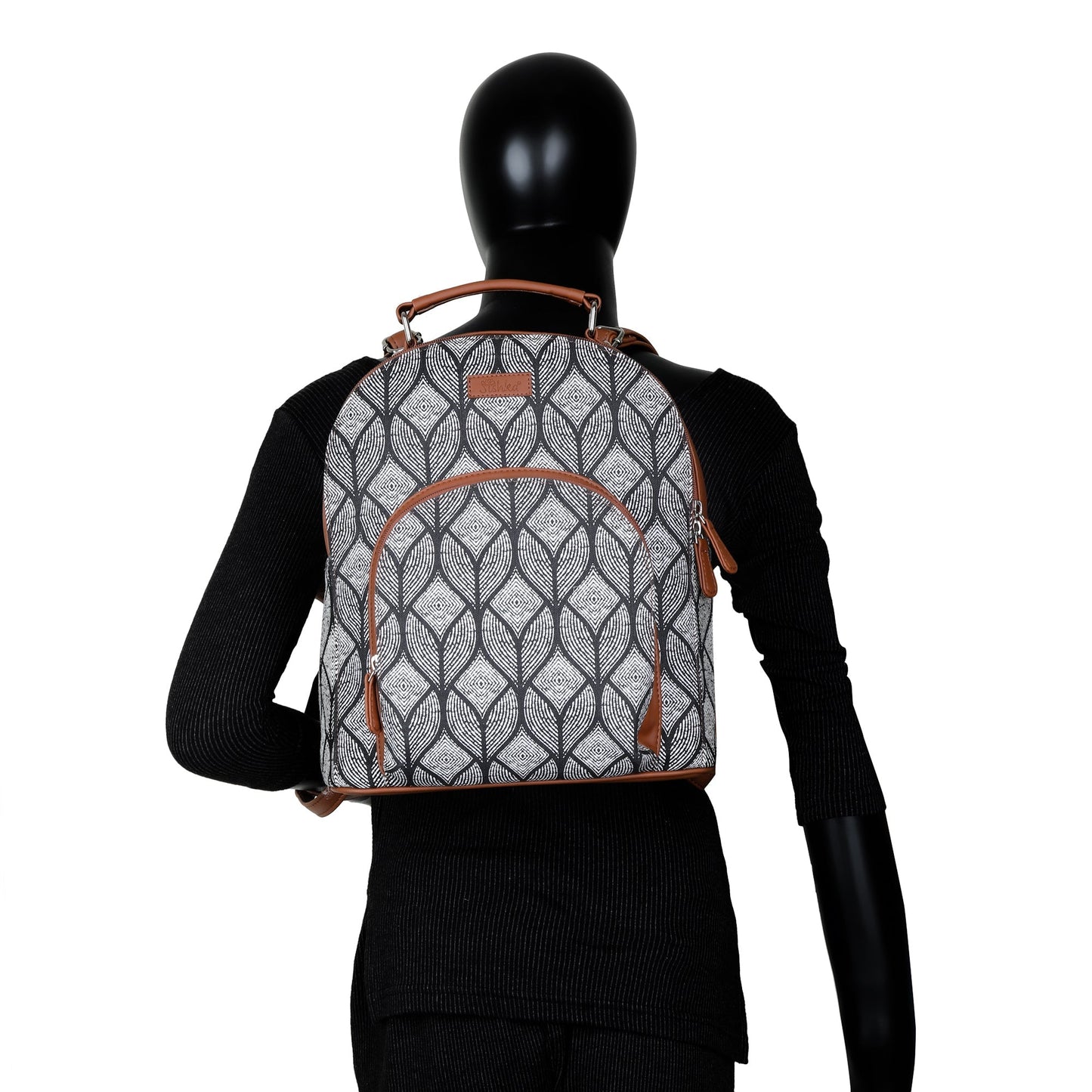 Monochrome Handcrafted Printed Backpack – Lightweight Shoulder Bag for Everyday Use