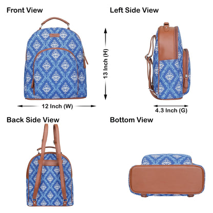 Blue Handcrafted Printed Backpack – Compact Shoulder Bag for Travel & Everyday Use