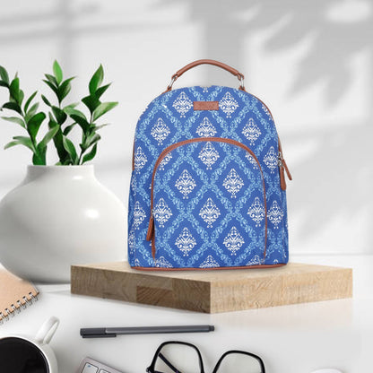 Blue Handcrafted Printed Backpack – Compact Shoulder Bag for Travel & Everyday Use