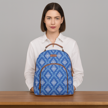 Blue Handcrafted Printed Backpack – Compact Shoulder Bag for Travel & Everyday Use