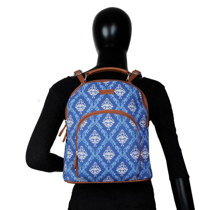 Blue Handcrafted Printed Backpack – Compact Shoulder Bag for Travel & Everyday Use