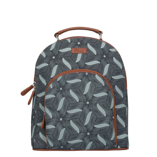 Handcrafted Printed Backpack – Faux Leather Trim & Stylish Fabric Bag