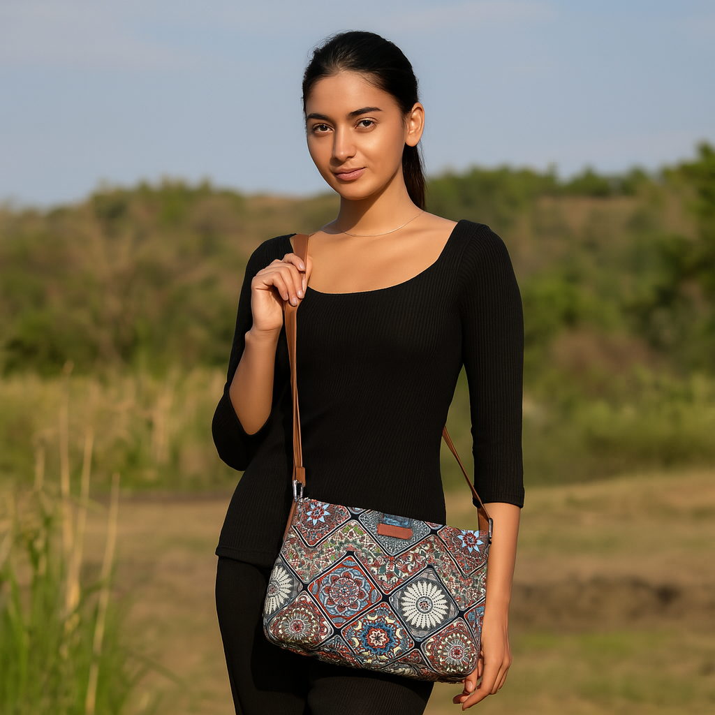 Mandala Print Fabric Shoulder & Crossbody Bag – Women’s Boho Sling Purse