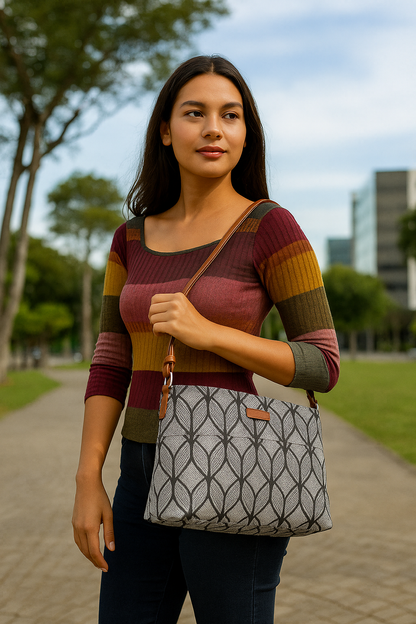 Geometric Print Fabric Shoulder & Crossbody Bag – Women’s Sling Purse