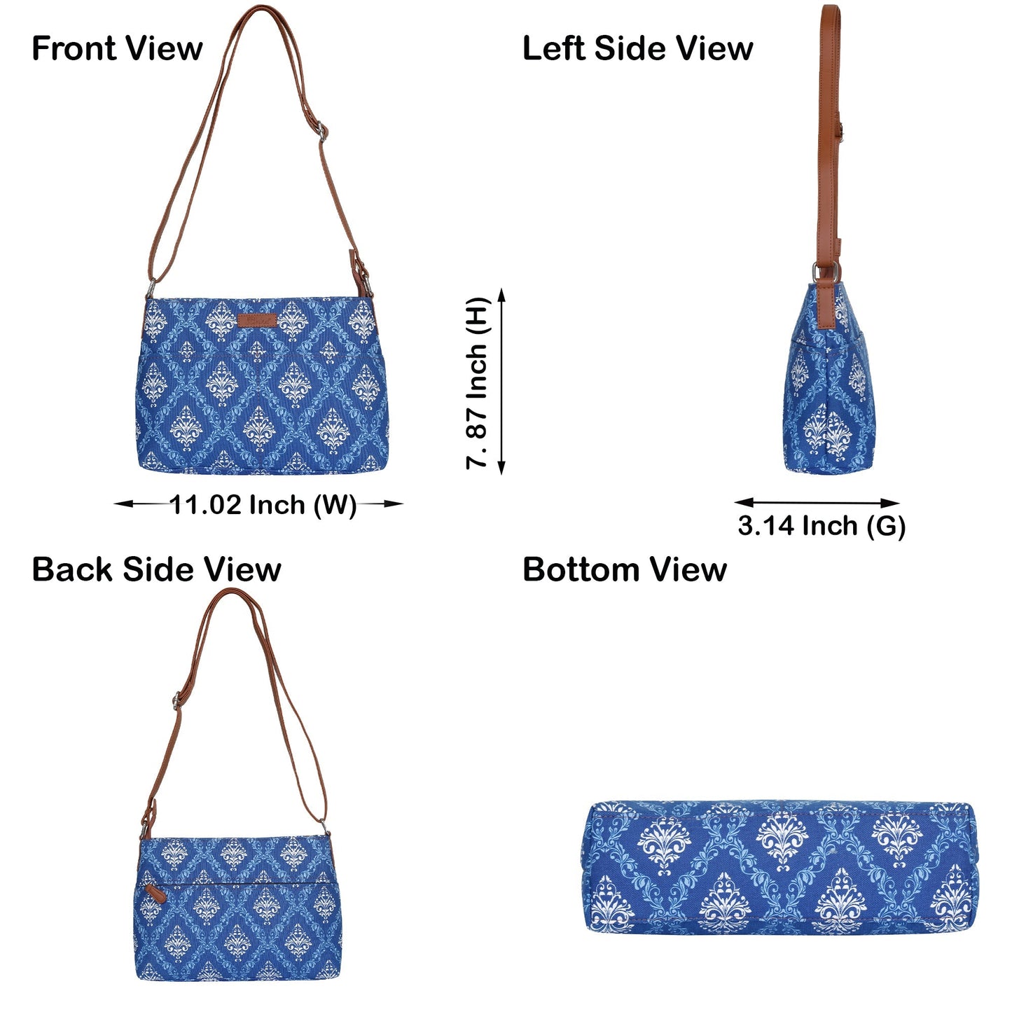 Women’s Blue Pattern Crossbody Bags with Vegan Leather Trim – Wholesale