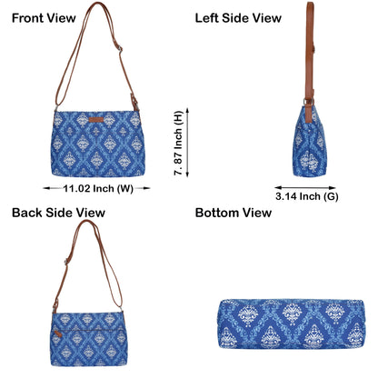 Women’s Blue Pattern Crossbody Bags with Vegan Leather Trim – Wholesale