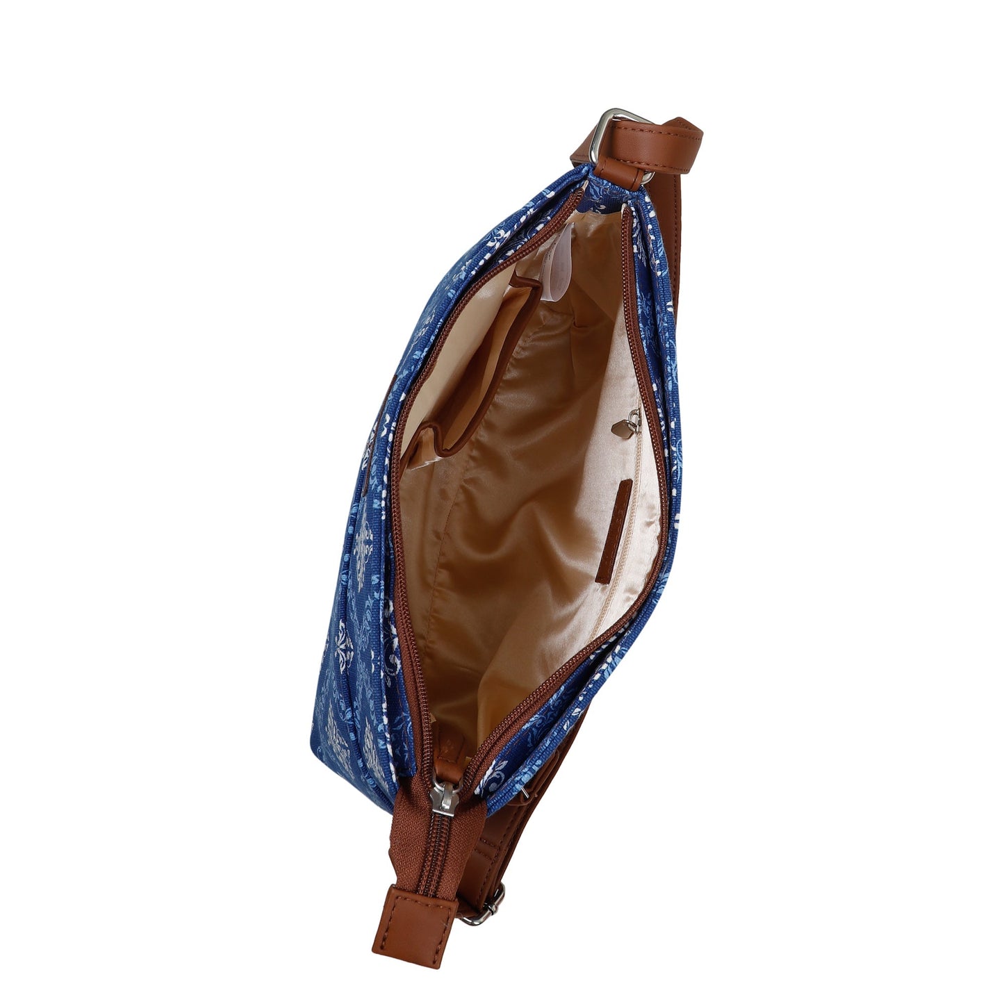 Women’s Blue Pattern Crossbody Bags with Vegan Leather Trim – Wholesale