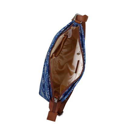 Women’s Blue Pattern Crossbody Bags with Vegan Leather Trim – Wholesale