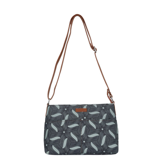 Grey Abstract Print Fabric Crossbody Bag – Women’s Shoulder Sling Purse