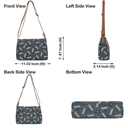 Grey Abstract Print Fabric Crossbody Bag – Women’s Shoulder Sling Purse