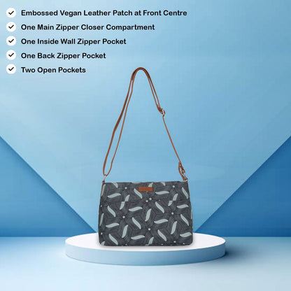 Grey Abstract Print Fabric Crossbody Bag – Women’s Shoulder Sling Purse