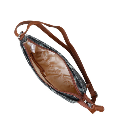 Grey Abstract Print Fabric Crossbody Bag – Women’s Shoulder Sling Purse