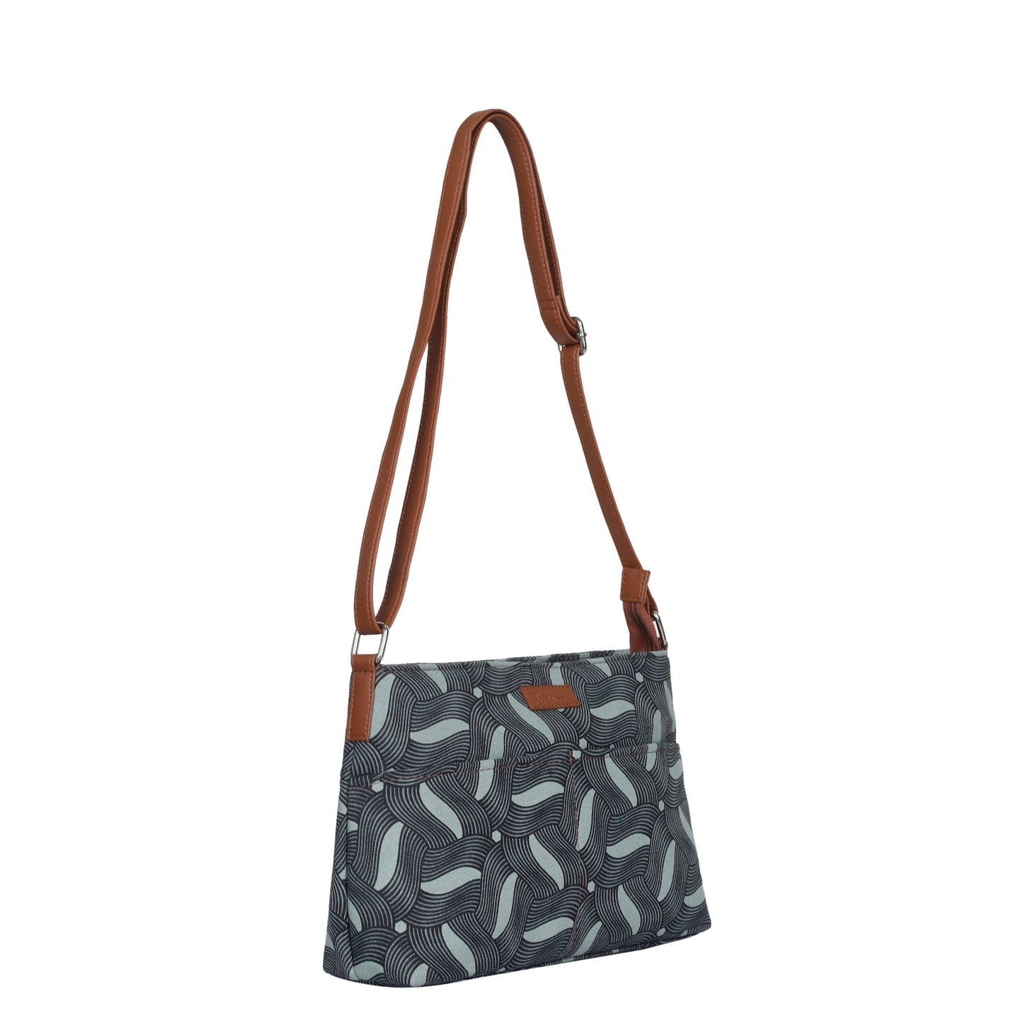 Grey Abstract Print Fabric Crossbody Bag – Women’s Shoulder Sling Purse