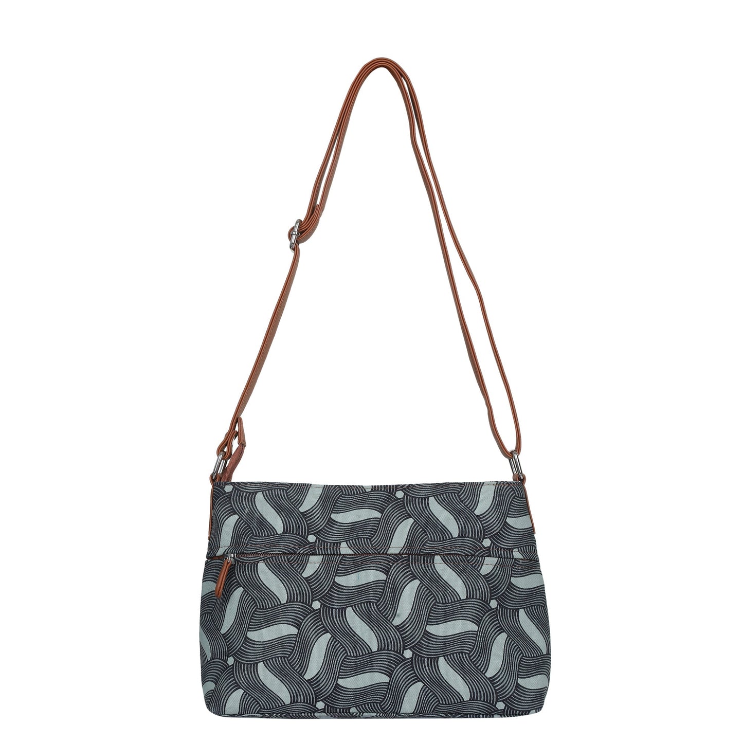 Grey Abstract Print Fabric Crossbody Bag – Women’s Shoulder Sling Purse