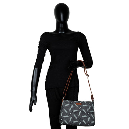 Grey Abstract Print Fabric Crossbody Bag – Women’s Shoulder Sling Purse