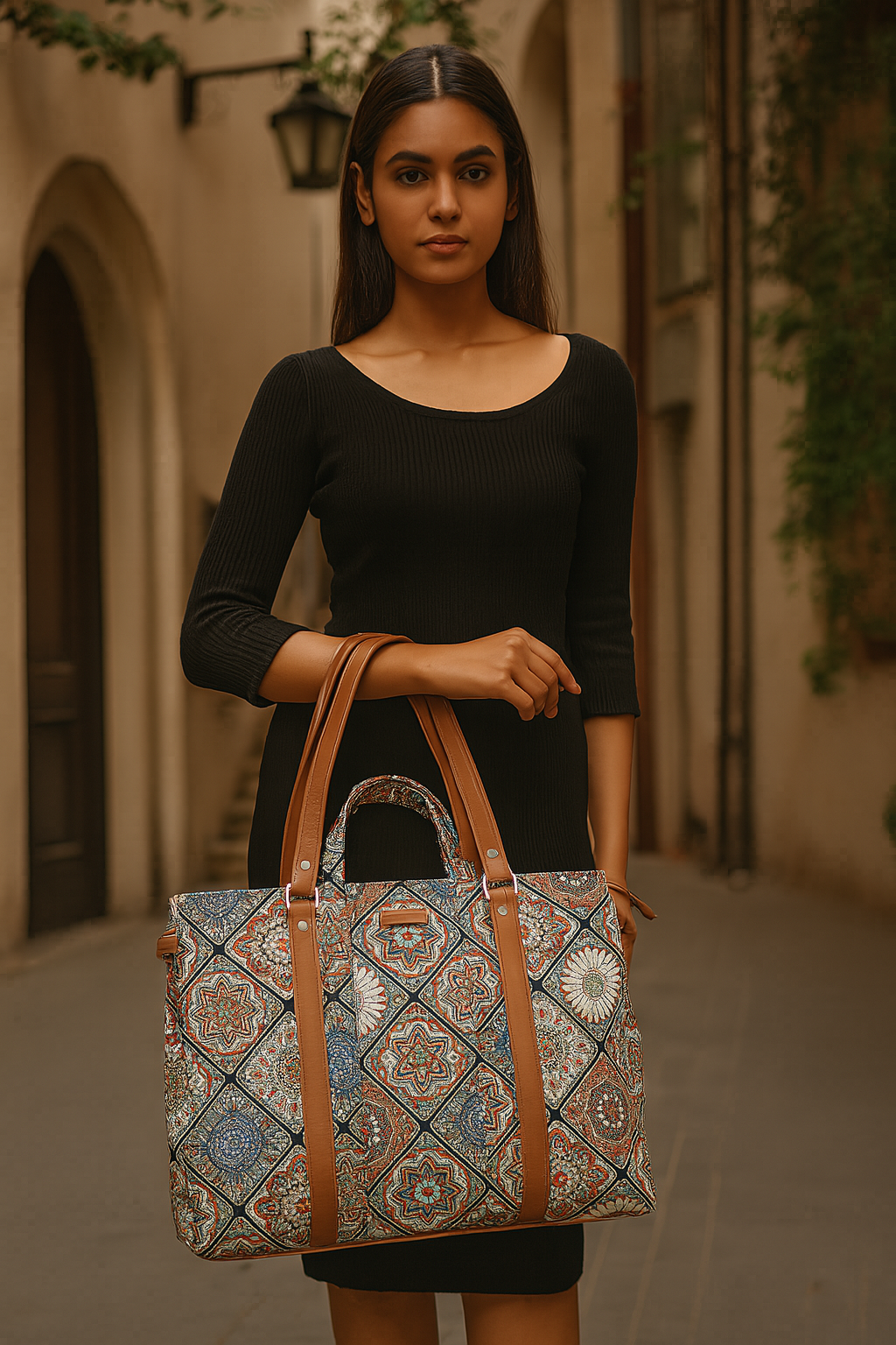 Multicolor Handcrafted Printed Tote Bag – Women’s Shoulder Purse with Vegan Handles