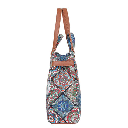 Multicolor Handcrafted Printed Tote Bag – Women’s Shoulder Purse with Vegan Handles